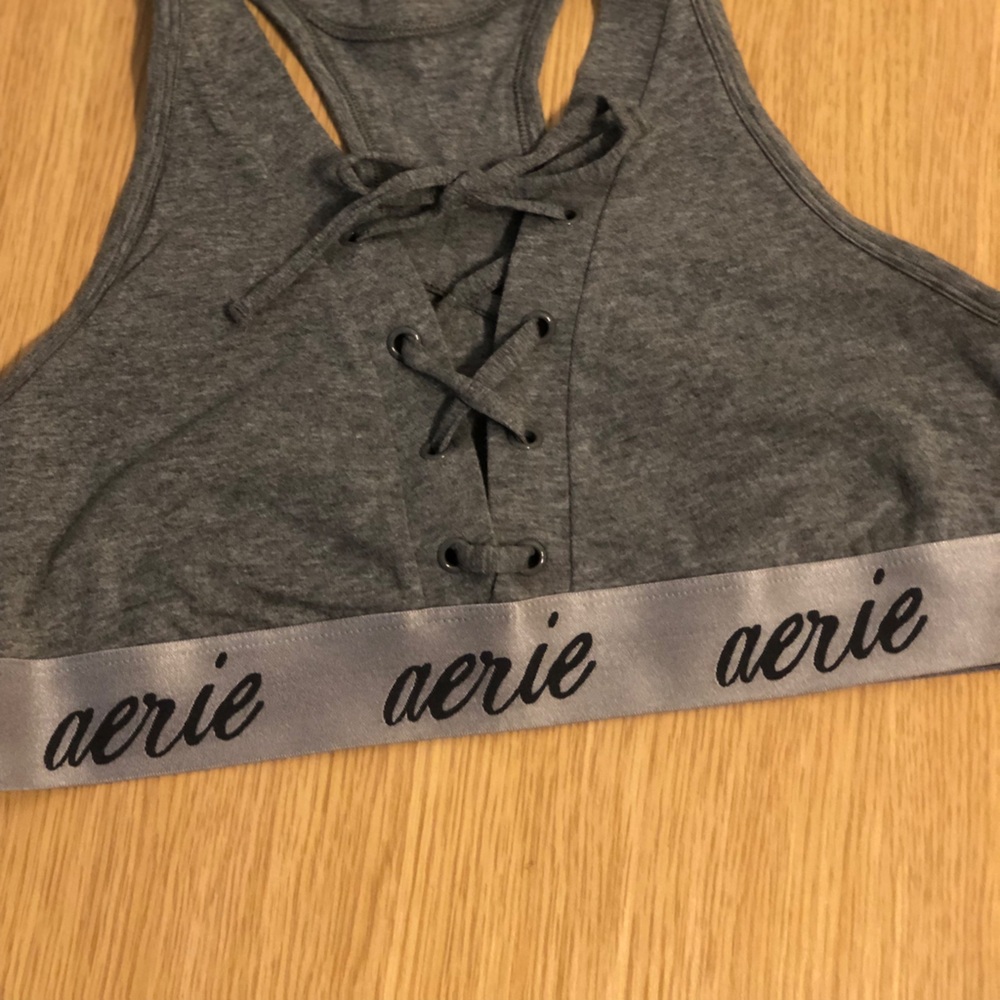 Aerie Charcoal Lace-Up Sports Bra